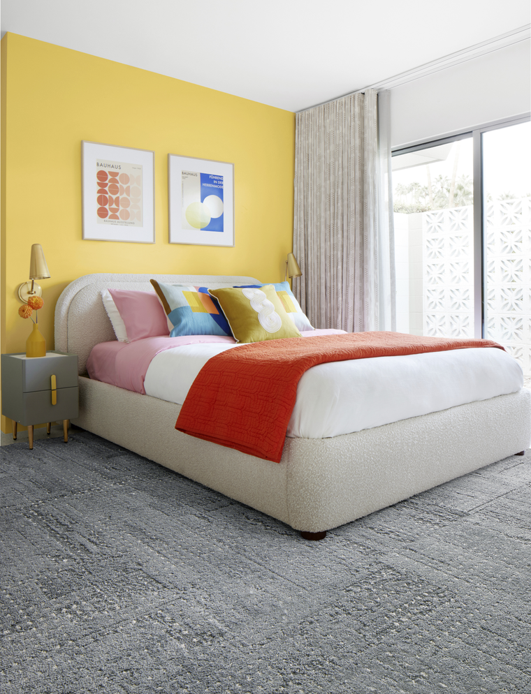 FLOR On The Dot bedroom area rug shown in Nimbus